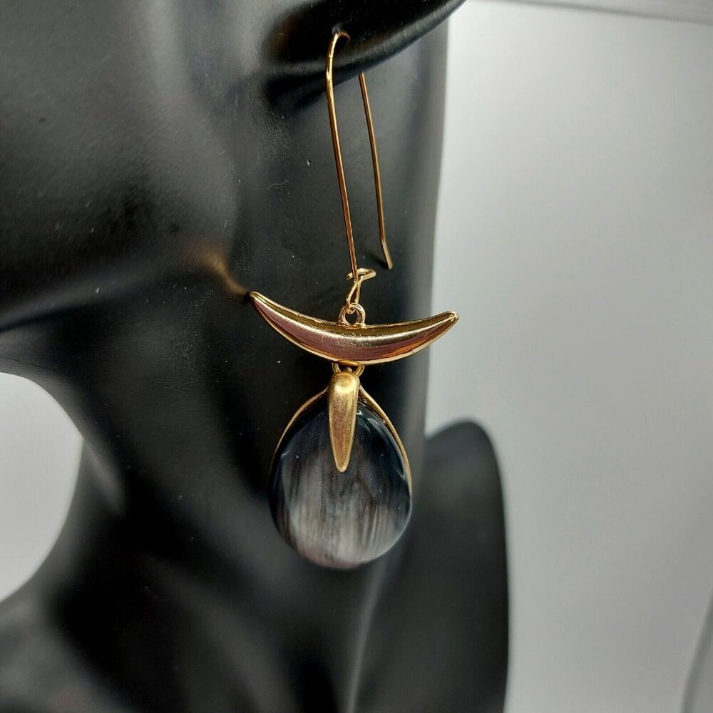 Robert Lee Morris Soho Black Magic Teardrop Stone and Gold Drop Earrings
